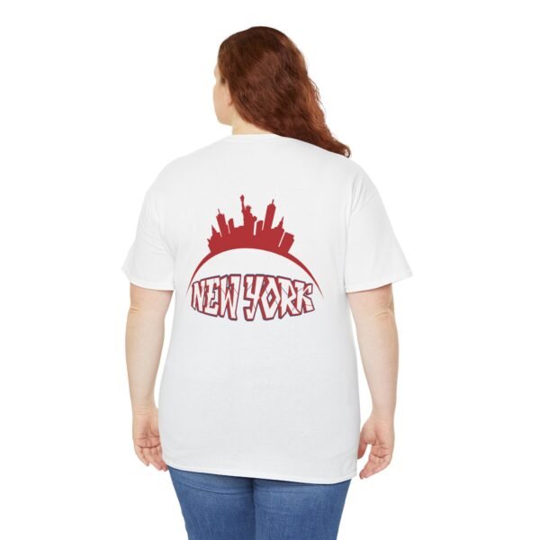 New York City Skyline T-Shirt – Bold Red NY Graphic & Script - Image 3