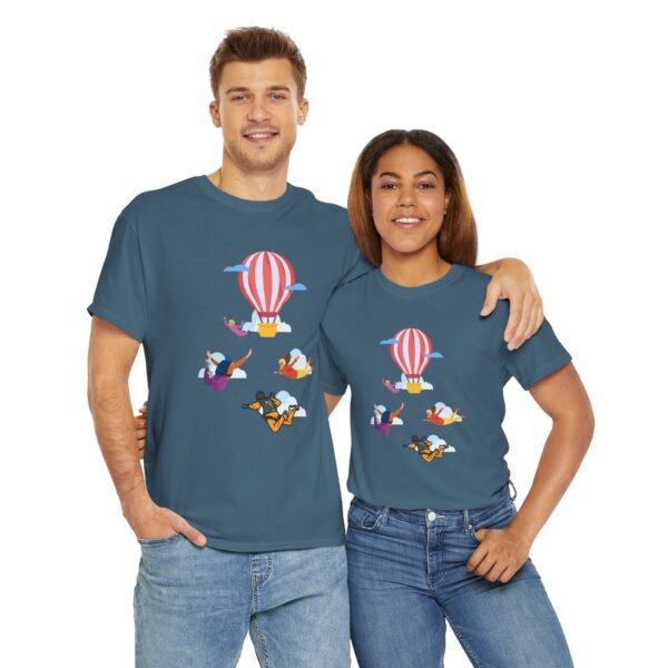 Unisex Heavy Cotton Tee – Skydiver & Hot Air Balloon Graphic | Bold Adventure-Inspired T-Shirt - Image 23