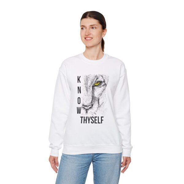 Know Thyself Unisex Heavy Blend Crewneck Sweatshirt – Bold Lion Graphic - Image 3