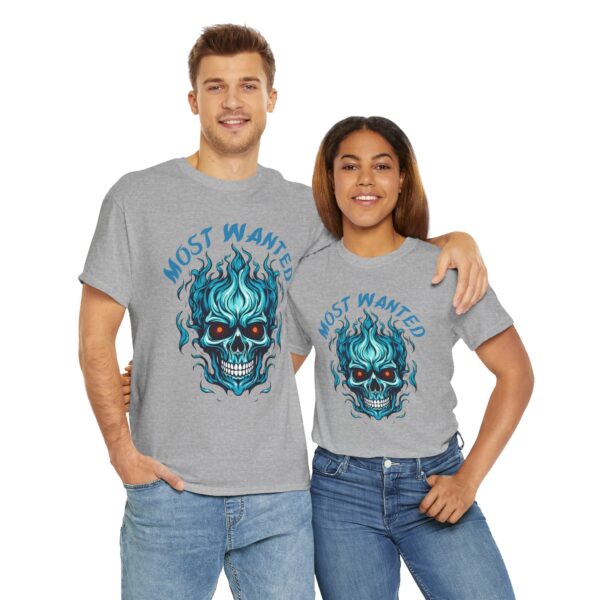 Blue Skull Most Wanted Unisex Heavy Cotton Tee - Image 9