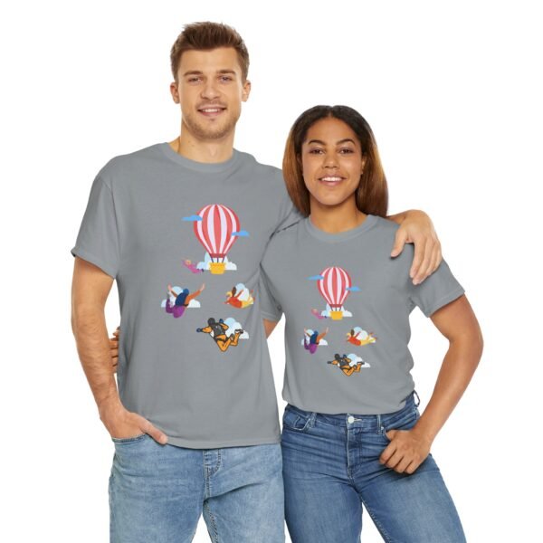 Unisex Heavy Cotton Tee – Skydiver & Hot Air Balloon Graphic | Bold Adventure-Inspired T-Shirt - Image 49