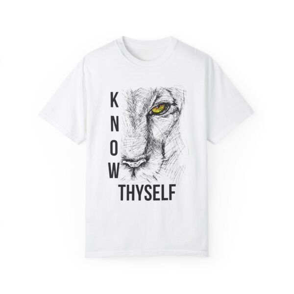 "Know Thyself" Lion Graphic T-Shirt – Comfort Colors 1717, 100% Cotton, Garment-Dyed, Relaxed Fit