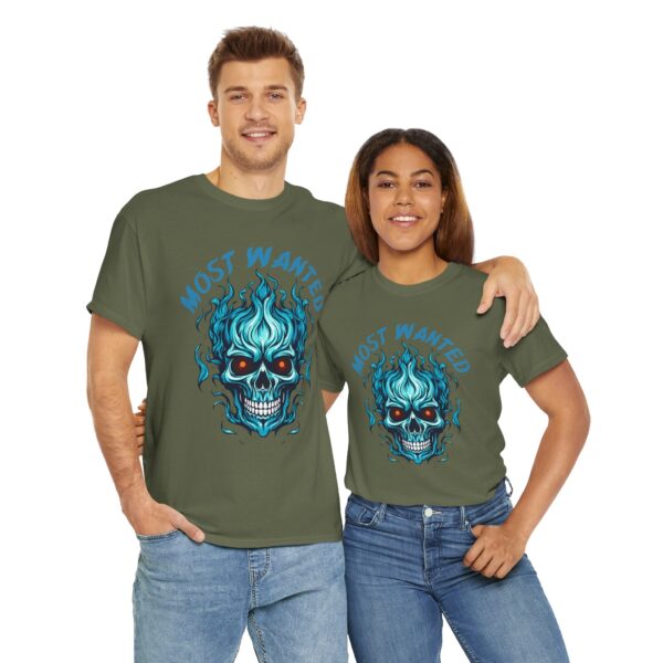 Blue Skull Most Wanted Unisex Heavy Cotton Tee - Image 13