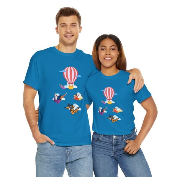 Unisex Heavy Cotton Tee – Skydiver & Hot Air Balloon Graphic | Bold Adventure-Inspired T-Shirt - Image 25