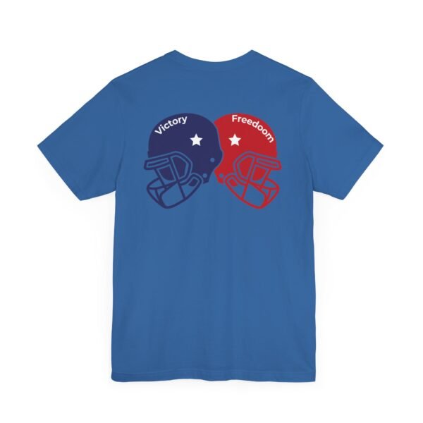 Unisex Jersey Short Sleeve Tee – Bold Dual Helmet Design | Victory & Freedom on the Back - Image 39