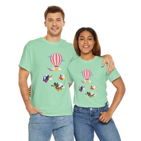 Unisex Heavy Cotton Tee – Skydiver & Hot Air Balloon Graphic | Bold Adventure-Inspired T-Shirt - Image 51