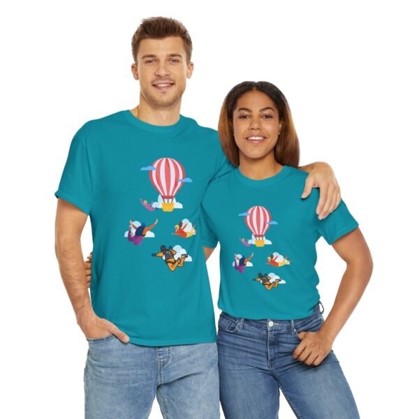 Unisex Heavy Cotton Tee – Skydiver & Hot Air Balloon Graphic | Bold Adventure-Inspired T-Shirt - Image 19