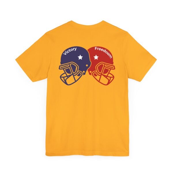 Unisex Jersey Short Sleeve Tee – Bold Dual Helmet Design | Victory & Freedom on the Back - Image 29