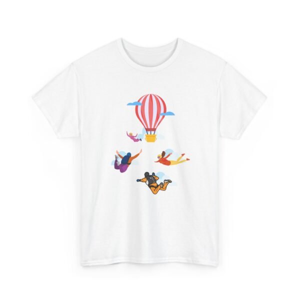 Unisex Heavy Cotton Tee – Skydiver & Hot Air Balloon Graphic | Bold Adventure-Inspired T-Shirt - Image 2