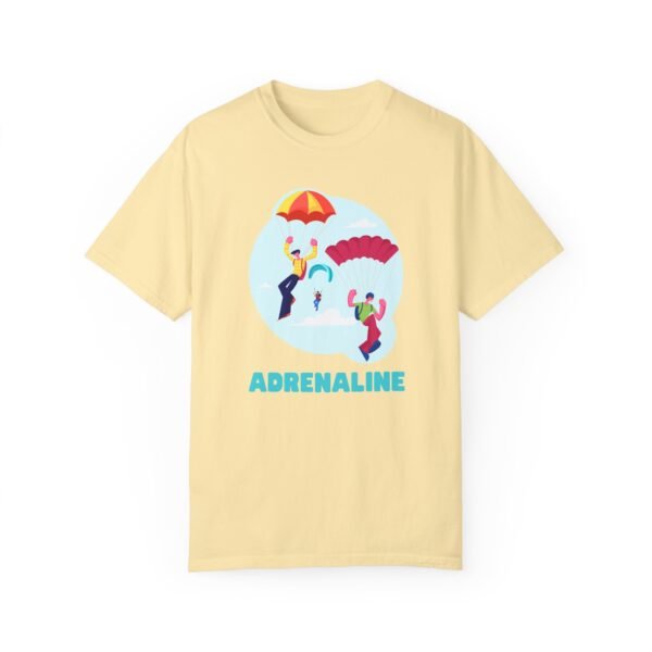 Unisex Garment-Dyed T-Shirt with Skydiver Graphic and "Adrenaline" Front Print – Bold & Comfortable - Image 9