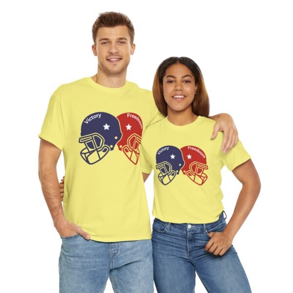 Unisex Heavy Cotton Tee – Bold Dual Helmet Design | Victory & Freedom Graphic T-Shirt - Image 15