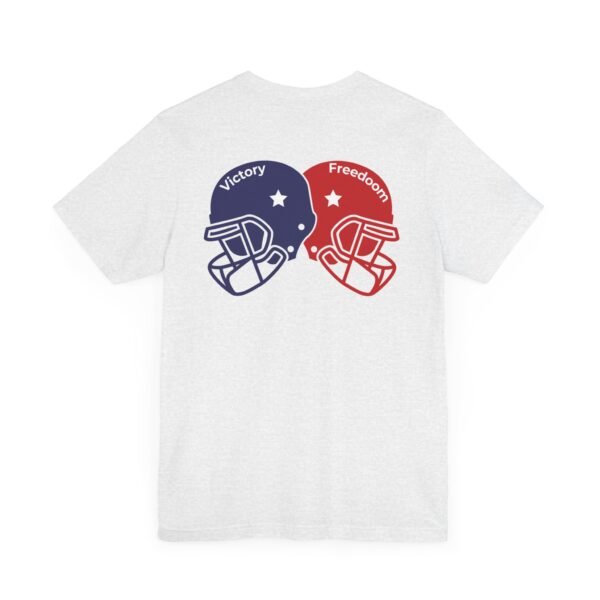 Unisex Jersey Short Sleeve Tee – Bold Dual Helmet Design | Victory & Freedom on the Back - Image 9