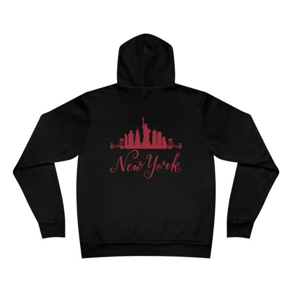 New York Skyline Red Graphic Pullover Hoodie – Urban Style & Comfort - Image 3