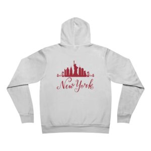 New York Skyline Pullover Hoodie – Bold Red Graphic & Soft Comfort