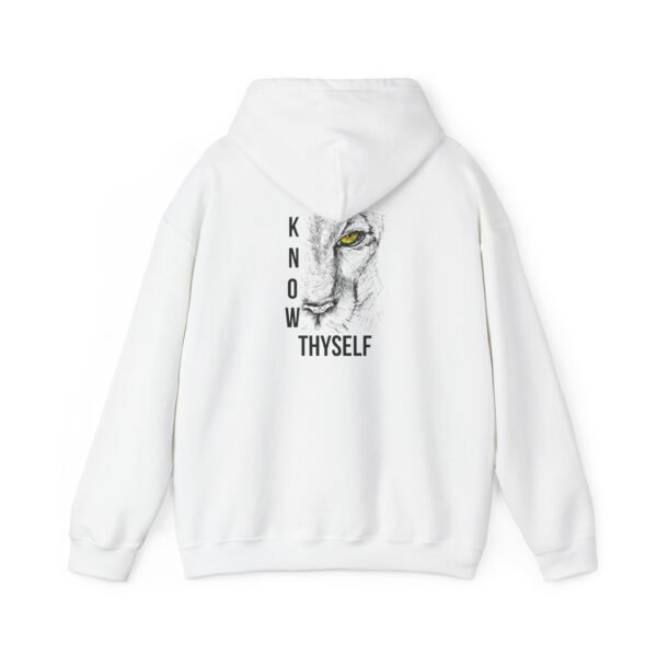 "Know Thyself" Lion Graphic Hoodie – Unisex Heavy Blend Sweatshirt, Cotton-Polyester, Cozy & Durabl - Image 2