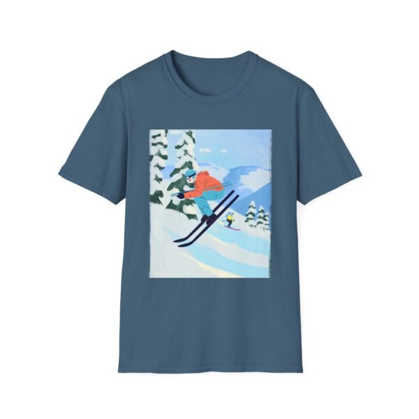 Unisex Soft-Style T-Shirt with Skiing in the Mountains Graphic – 100% Cotton, Comfortable & Durable