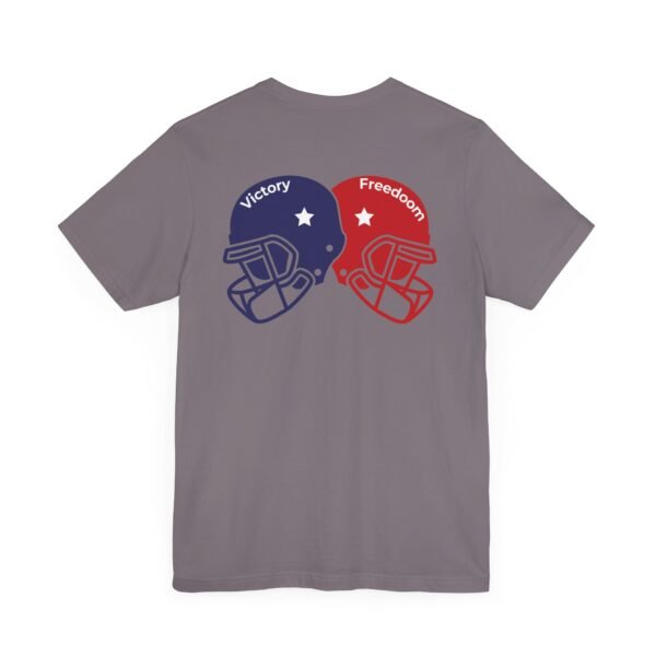 Unisex Jersey Short Sleeve Tee – Bold Dual Helmet Design | Victory & Freedom on the Back - Image 41