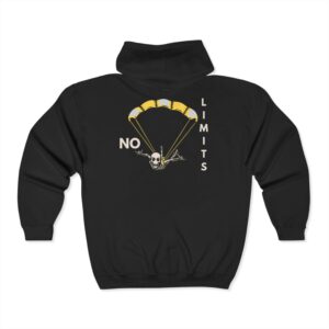 Unisex No Limits Zip-Up Hoodie – Bold Skydiver Design & Soft Comfort