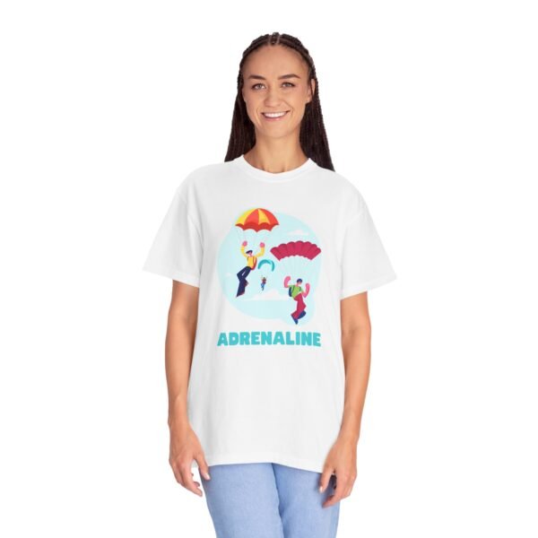 Unisex Garment-Dyed T-Shirt with Skydiver Graphic and "Adrenaline" Front Print – Bold & Comfortable - Image 4