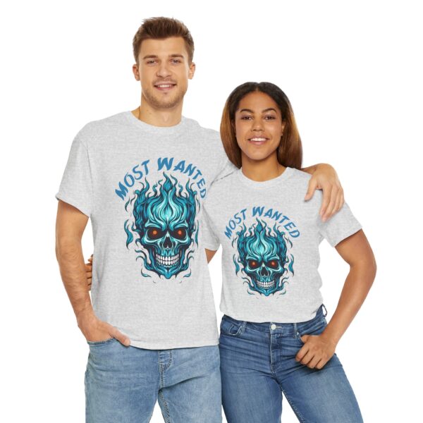 Blue Skull Most Wanted Unisex Heavy Cotton Tee - Image 4