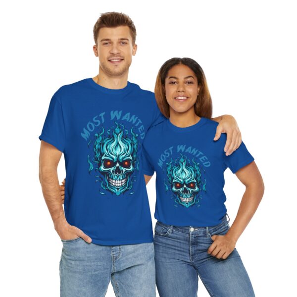 Blue Skull Most Wanted Unisex Heavy Cotton Tee - Image 19