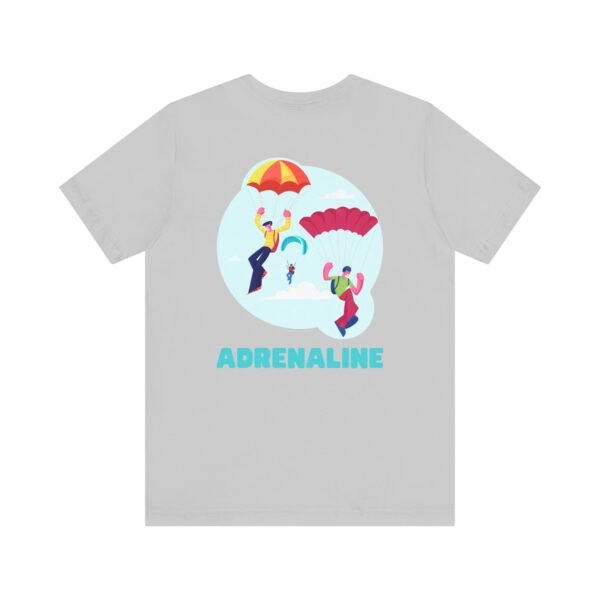 Unisex Jersey Short Sleeve Tee with Skydiver Graphic and "Adrenaline" Back Print – Stylish & Comfortable - Image 9