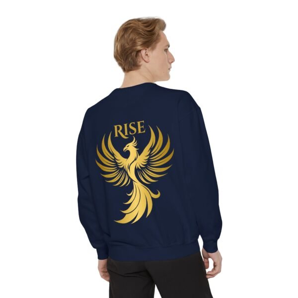 Phoenix Rise Unisex Garment-Dyed Sweatshirt – Gold Phoenix Graphic - Image 3