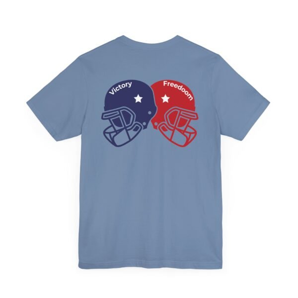 Unisex Jersey Short Sleeve Tee – Bold Dual Helmet Design | Victory & Freedom on the Back - Image 37