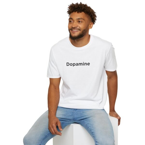 Unisex Softstyle T-Shirt with Black "Dopamine" Print – Trendy & Comfortable - Image 4