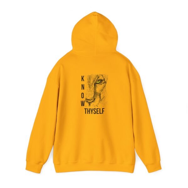 "Know Thyself" Lion Graphic Hoodie – Unisex Heavy Blend Sweatshirt, Cotton-Polyester, Cozy & Durabl - Image 13