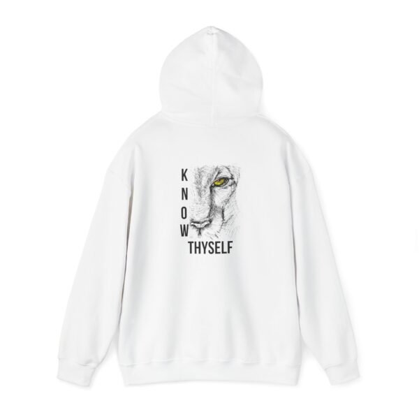 "Know Thyself" Lion Graphic Hoodie – Unisex Heavy Blend Sweatshirt, Cotton-Polyester, Cozy & Durabl