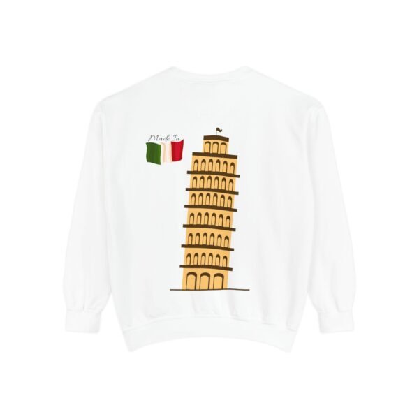 Unisex Garment-Dyed Sweatshirt with Pisa Tower & Italian Flag | Cozy & Stylish