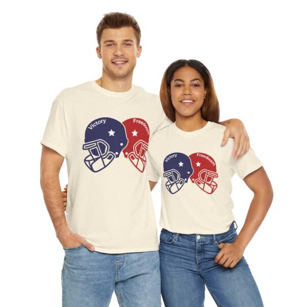 Unisex Heavy Cotton Tee – Bold Dual Helmet Design | Victory & Freedom Graphic T-Shirt - Image 13