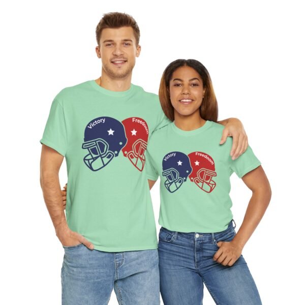 Unisex Heavy Cotton Tee – Bold Dual Helmet Design | Victory & Freedom Graphic T-Shirt - Image 17