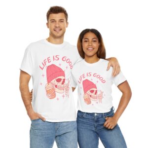 Pink Skull Life is Good Unisex Heavy Cotton Tee