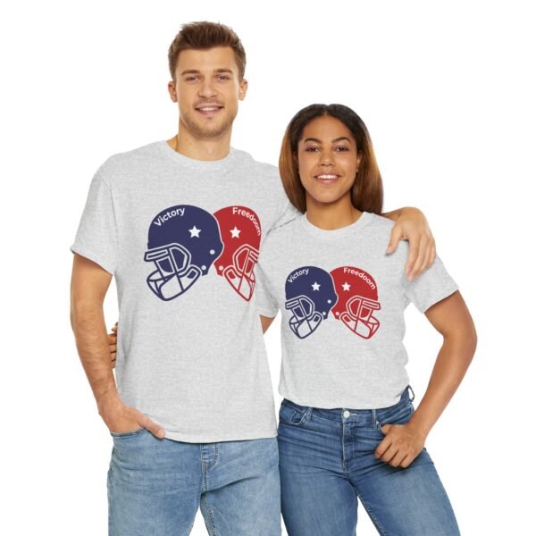 Unisex Heavy Cotton Tee – Bold Dual Helmet Design | Victory & Freedom Graphic T-Shirt - Image 7