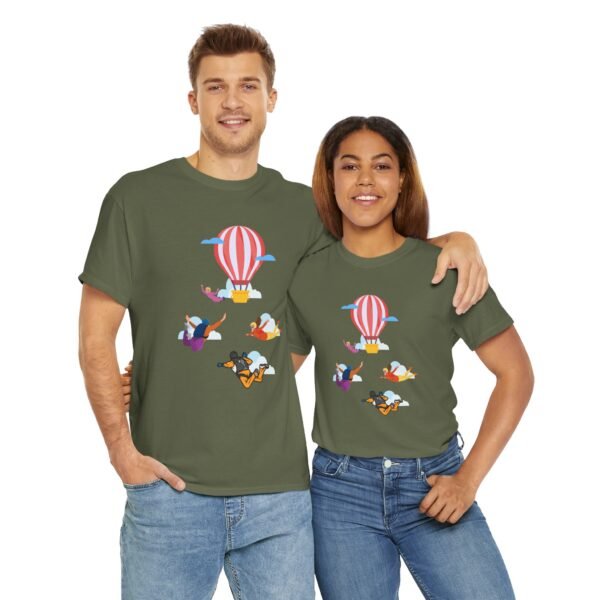 Unisex Heavy Cotton Tee – Skydiver & Hot Air Balloon Graphic | Bold Adventure-Inspired T-Shirt - Image 13