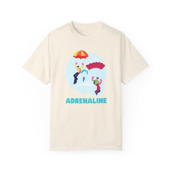 Unisex Garment-Dyed T-Shirt with Skydiver Graphic and "Adrenaline" Front Print – Bold & Comfortable - Image 7