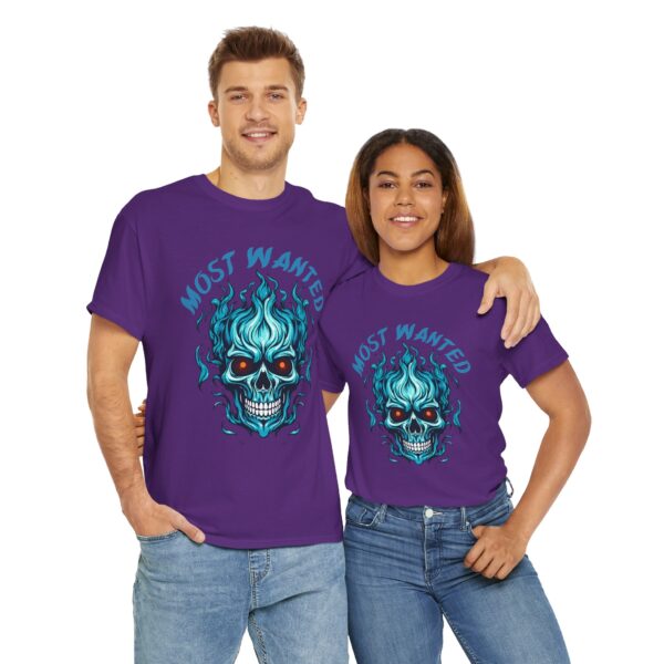 Blue Skull Most Wanted Unisex Heavy Cotton Tee - Image 21