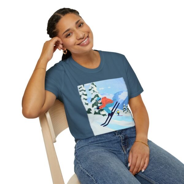 Unisex Soft-Style T-Shirt with Skiing in the Mountains Graphic – 100% Cotton, Comfortable & Durable - Image 4