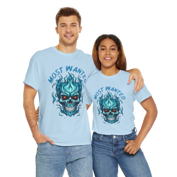 Blue Skull Most Wanted Unisex Heavy Cotton Tee - Image 16