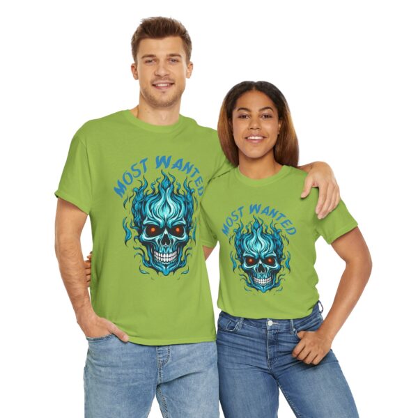 Blue Skull Most Wanted Unisex Heavy Cotton Tee - Image 14