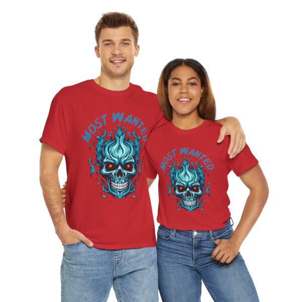 Blue Skull Most Wanted Unisex Heavy Cotton Tee - Image 24