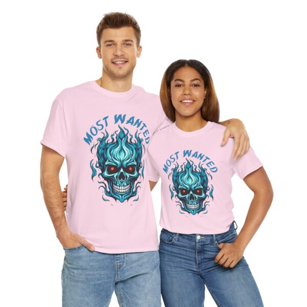 Blue Skull Most Wanted Unisex Heavy Cotton Tee - Image 22