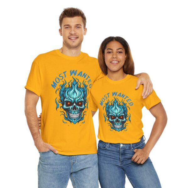 Blue Skull Most Wanted Unisex Heavy Cotton Tee - Image 10