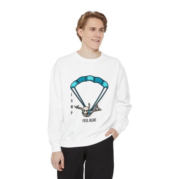 Unisex Garment-Dyed Sweatshirt with Skydiver Graphic Front Print – Extreme Sports & Adrenaline Style - Image 3