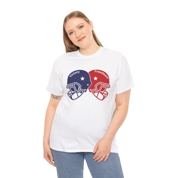 Unisex Heavy Cotton Tee – Bold Dual Helmet Design | Victory & Freedom Graphic T-Shirt - Image 4