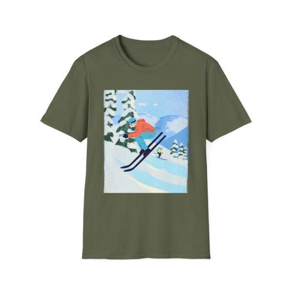 Unisex Soft-Style T-Shirt with Skiing in the Mountains Graphic – 100% Cotton, Comfortable & Durable - Image 13