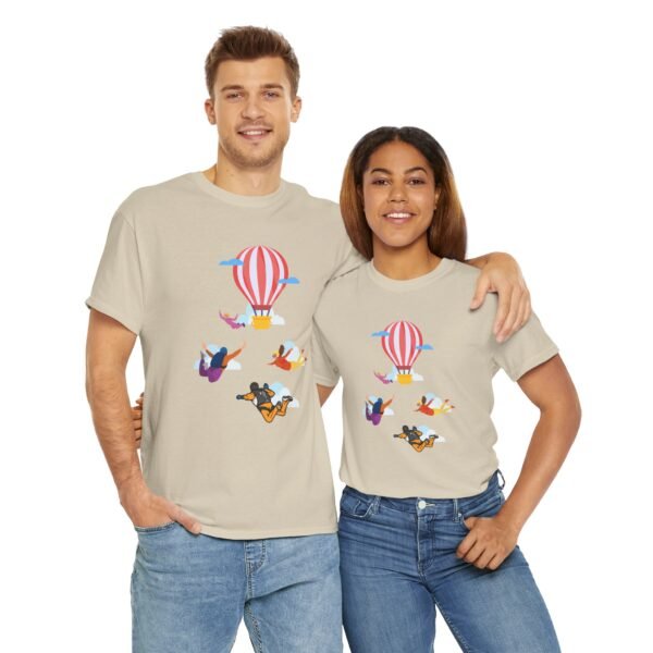 Unisex Heavy Cotton Tee – Skydiver & Hot Air Balloon Graphic | Bold Adventure-Inspired T-Shirt - Image 7