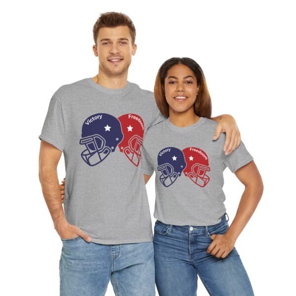 Unisex Heavy Cotton Tee – Bold Dual Helmet Design | Victory & Freedom Graphic T-Shirt - Image 11